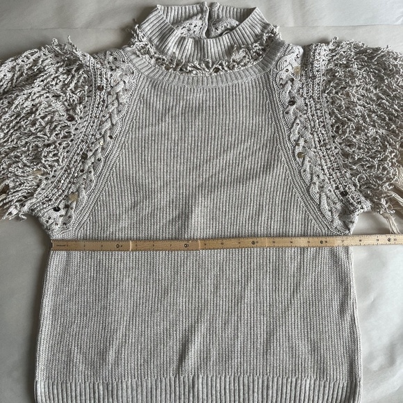 Anthropologie Aphrodite Fringe Embellished Embroidered Open Back Tee Top Sweater - Picture 7 of 11